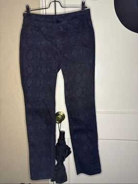 NYDJ Gray Snake-Print Pants with Purple Trim